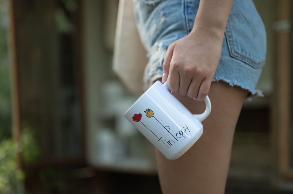 Tin Poppy Mug and jean shorts 