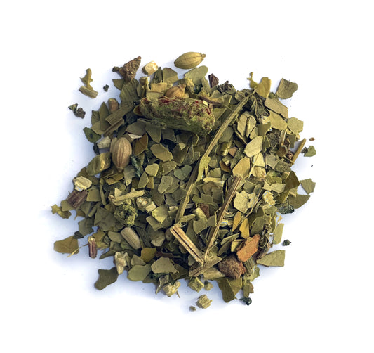 A blend of ginko biloba, matcha and cinnamon tea  